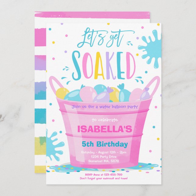 Invitación Globo de agua de verano fiesta de cumpleaños (Anverso / Reverso)