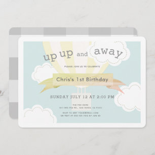 Invitación Globo de aire caliente amarillo arriba y lejos 1er