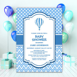 Invitación Globo de aire caliente azul de Baby Shower