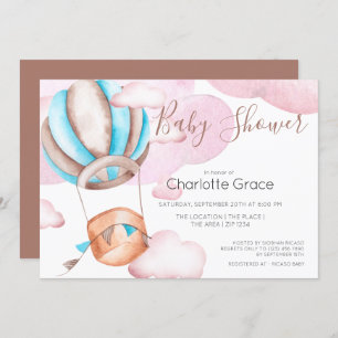 Invitación Globo De Aire Caliente Azul En El Baby Shower De L