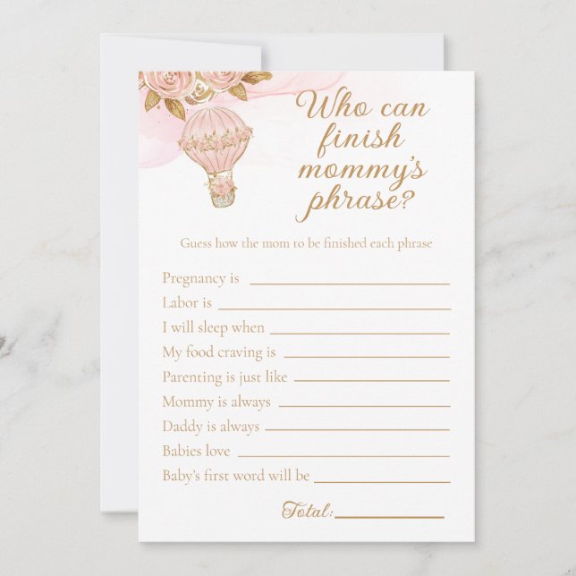 Invitación Globo De Aire Caliente Baby Shower Acabar La Frase (Anverso)