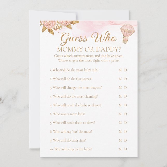 Invitación Globo de aire caliente Baby Shower Adivina quién e (Anverso)