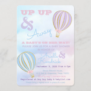 Invitación Globo de aire caliente, Baby Shower arriba y lejos