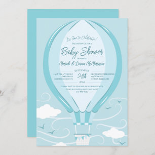 Invitación Globo de aire caliente Baby Shower Blue Boy