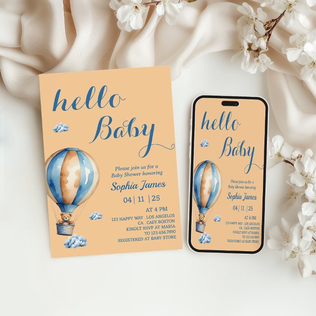 Invitación Globo de aire caliente - Baby Shower Cute Teddy Be (Subido por el creador)