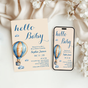 Invitación Globo de aire caliente - Baby Shower Cute Teddy Be