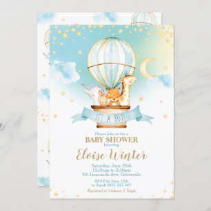 Invitación Globo de aire caliente Baby Shower Jungle Animals 