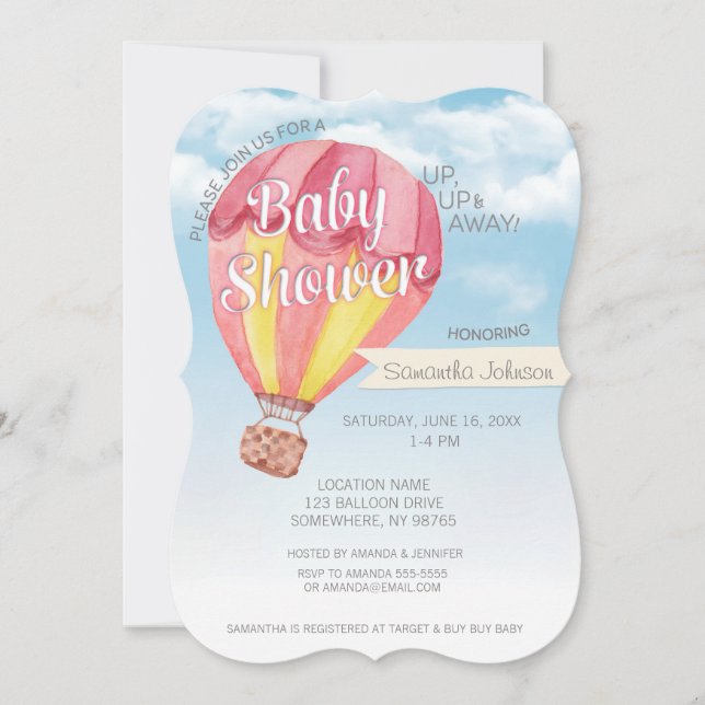 Invitación Globo de aire caliente Baby Shower - Neutral rojo  (Anverso)