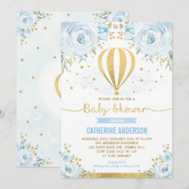 Invitación Globo de aire caliente Baby Shower Pastel Blue Flo