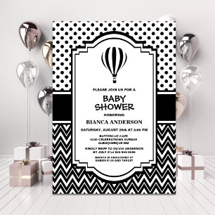 Invitación Globo de aire caliente blanco y negro de Baby Show