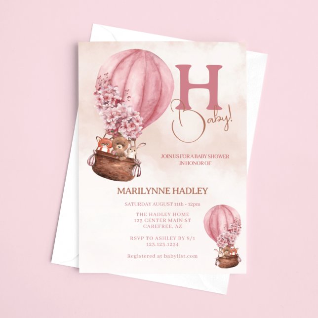 Invitación Globo de aire caliente Boho Baby Shower rosa (Subido por el creador)