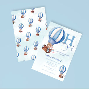 Invitación Globo de aire caliente Boho Blue Baby Shower