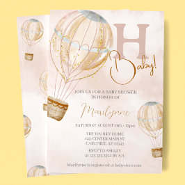 Invitación Globo de aire caliente Boho rosa Baby Shower