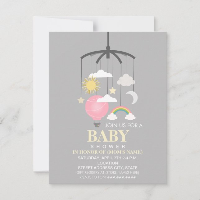 Invitación Globo de aire caliente Chica móvil Baby Shower mod (Anverso)