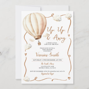 Invitación Globo de aire caliente de Baby Shower beige, arrib
