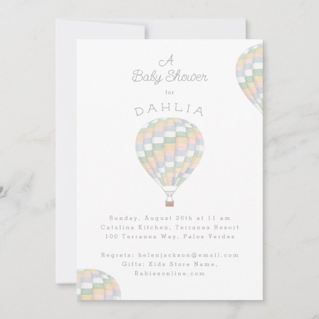Invitación globo de aire caliente de colcha de agua Baby Show (Anverso)