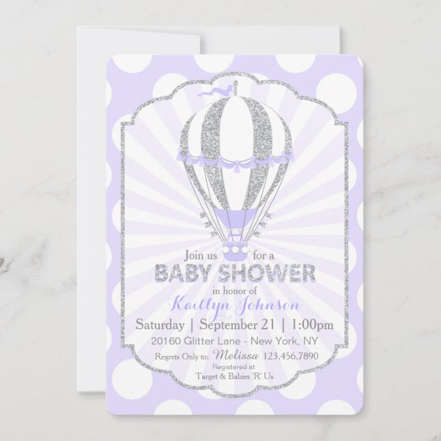 Invitación Globo de aire caliente de Lavanda Baby Shower (Anverso)