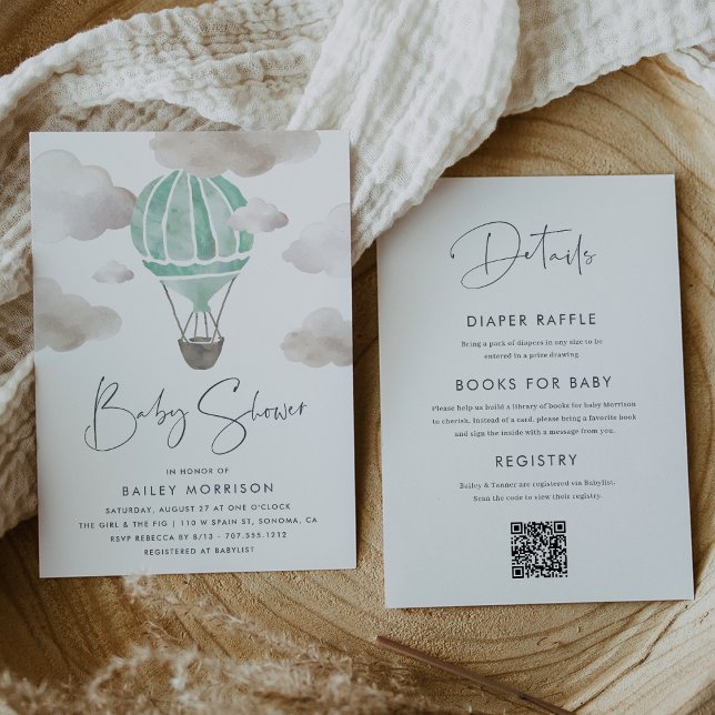 Invitación Globo de aire caliente de menta en un solo Baby Sh (Subido por el creador)