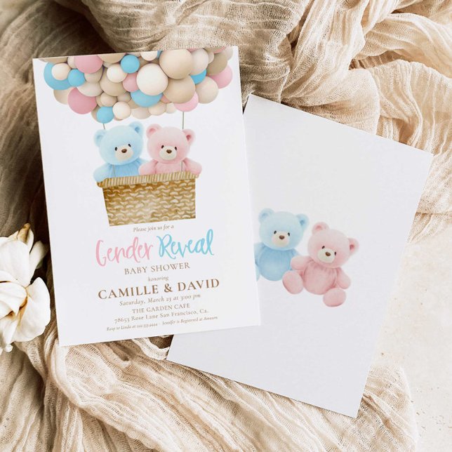 Invitación Globo de aire caliente de oso revelado de género (Subido por el creador)