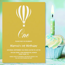 Invitación Globo de aire caliente dorado y blanco Fiesta de c