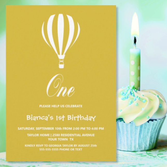 Invitación Globo de aire caliente dorado y blanco Fiesta de c (Subido por el creador)