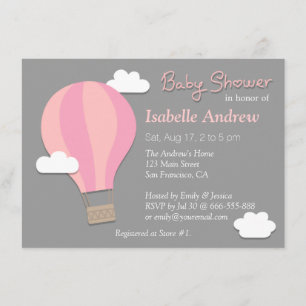 Invitación Globo de aire caliente, Fiesta Baby Shower Chica, 