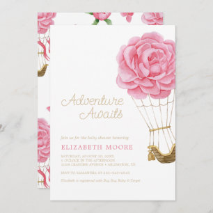 Invitación Globo de aire caliente floral Baby Shower Peony  