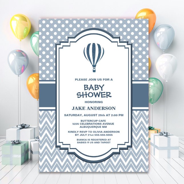 Invitación Globo de aire caliente gris de Baby Shower (Subido por el creador)
