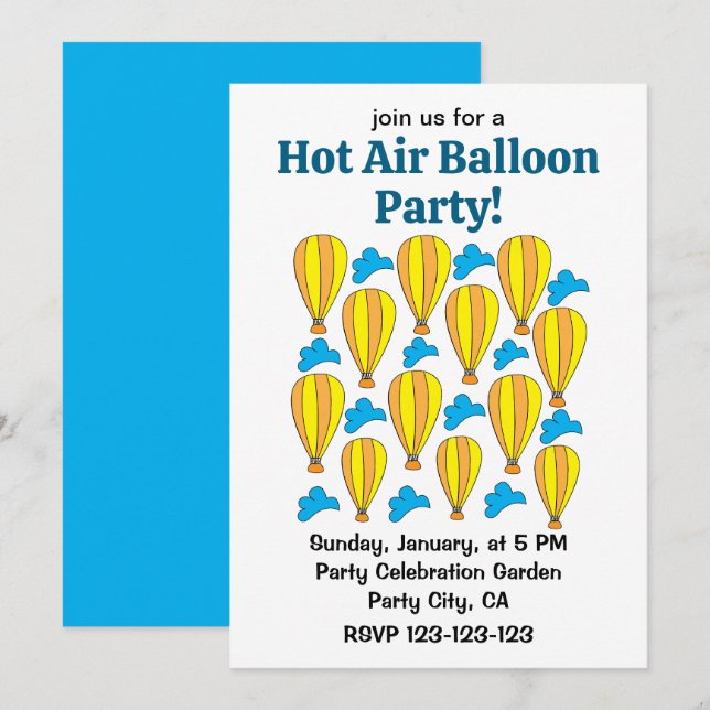 Invitación Globo de aire caliente Nubes azules globo de aire  (Anverso / Reverso)