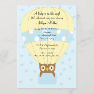 Invitación Globo de aire caliente OWL Boy Baby Shower