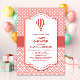 Invitación Globo de aire caliente rosa Baby Shower