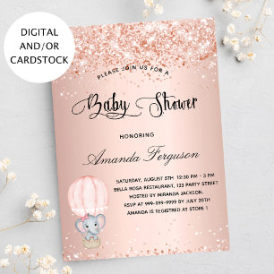 Invitación globo de aire caliente rosa chica elefante de Baby