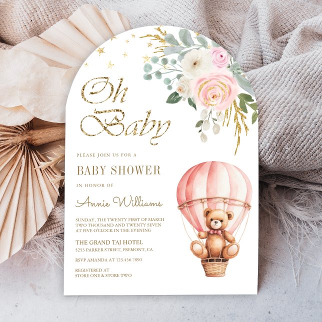 Invitación Globo de aire caliente rosa Teddy Bear Arch Baby S (Subido por el creador)