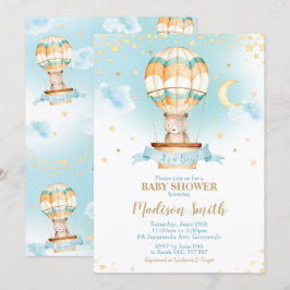 Invitación Globo de aire caliente Teddy Bear Baby Shower Boy