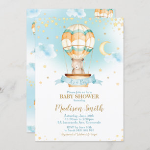 Invitación Globo de aire caliente Teddy Bear Baby Shower Boy