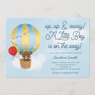 Invitación Globo de aire caliente Teddy Bear Blue Baby Shower