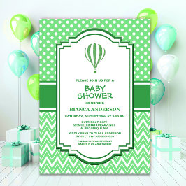 Invitación Globo de aire caliente verde de Baby Shower