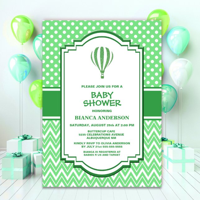 Invitación Globo de aire caliente verde de Baby Shower (Subido por el creador)
