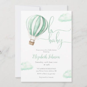 Invitación Globo De Aire Caliente Verde Todo En Un Baby Showe