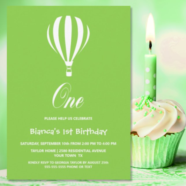 Invitación Globo de aire caliente verde y blanco Fiesta de cu (Subido por el creador)