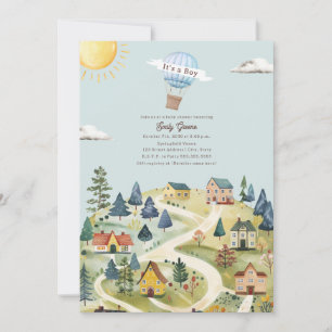 Invitación Globo de aire caliente Villa Blue Boy Baby Shower