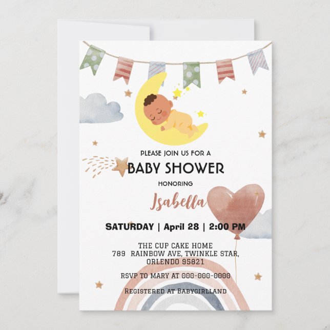 Invitación Globo de arco iris lindo niños fiesta de ducha de  (Anverso)