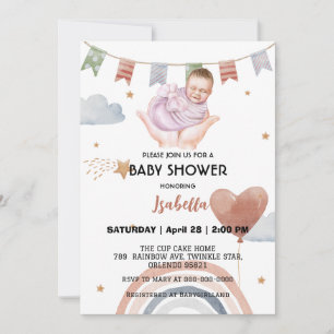 Invitación Globo de arco iris lindo niños fiesta de ducha de 
