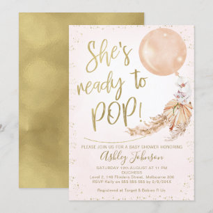 Invitación Globo De Boho De Oro Rosa Listo Para Sacar Baby Sh