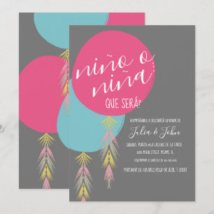 Invitación Globo de Borla de Revelación de Género Nina o Nino