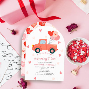 Invitación Globo de Camión Rosa Querido Corazón Niña Cumpleañ