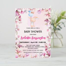 Invitación Globo de conejo rosa Cute flores bebé ducha niños