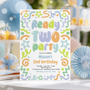 Invitación Globo de Confeti de Fiesta Listo para Dos Cumpleañ