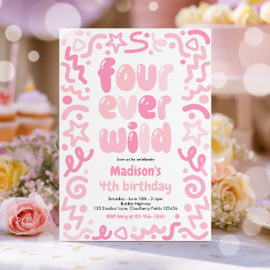Invitación Globo de confeti Four Ever Wild cumpleaños 4