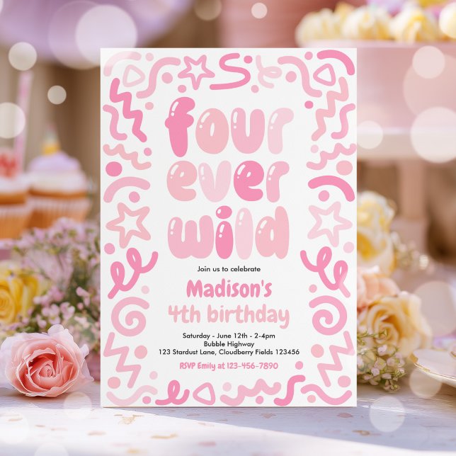 Invitación Globo de confeti Four Ever Wild cumpleaños 4  (Subido por el creador)
